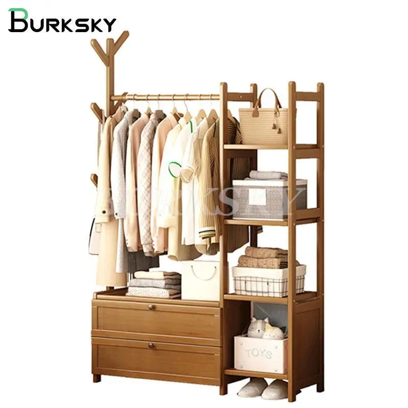 Portant à Vêtements Mobile avec Étagère et Penderie Murale – Cloakroom Multifonction