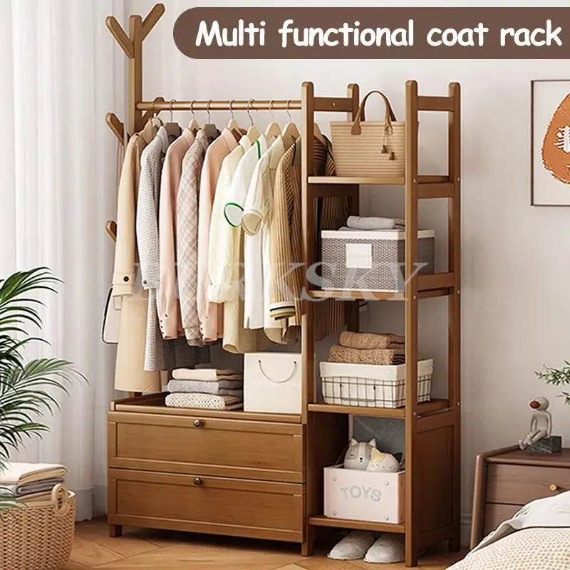 Portant à Vêtements Mobile avec Étagère et Penderie Murale – Cloakroom Multifonction