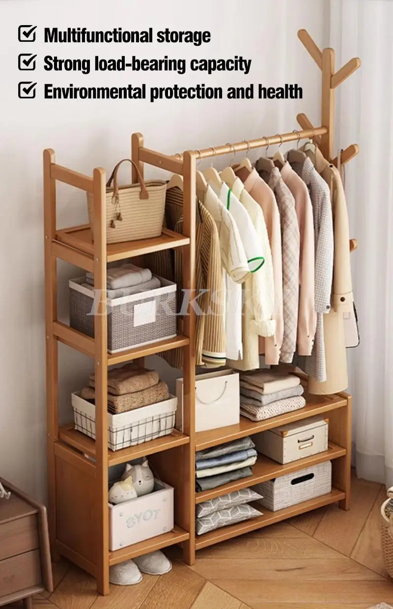 Portant à Vêtements Mobile avec Étagère et Penderie Murale – Cloakroom Multifonction