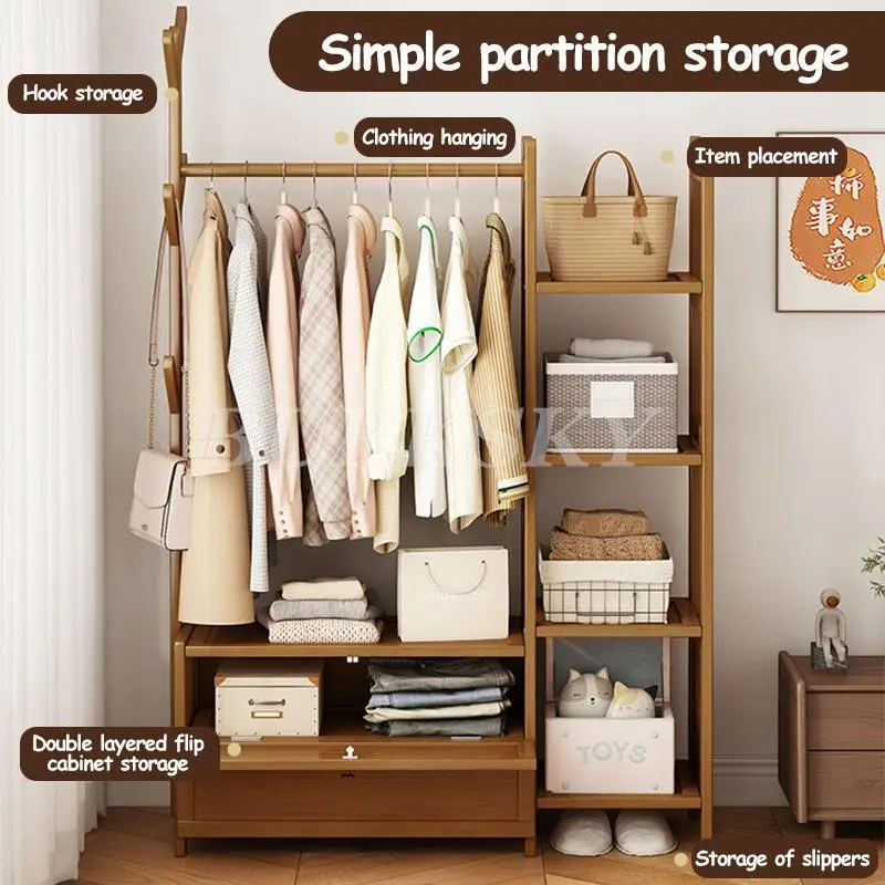 Portant à Vêtements Mobile avec Étagère et Penderie Murale – Cloakroom Multifonction