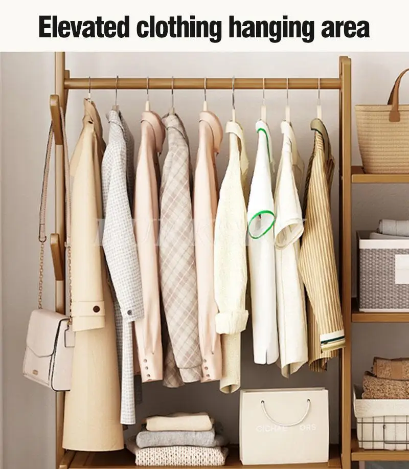 Portant à Vêtements Mobile avec Étagère et Penderie Murale – Cloakroom Multifonction
