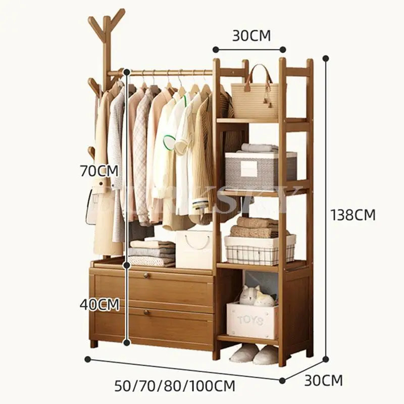 Portant à Vêtements Mobile avec Étagère et Penderie Murale – Cloakroom Multifonction