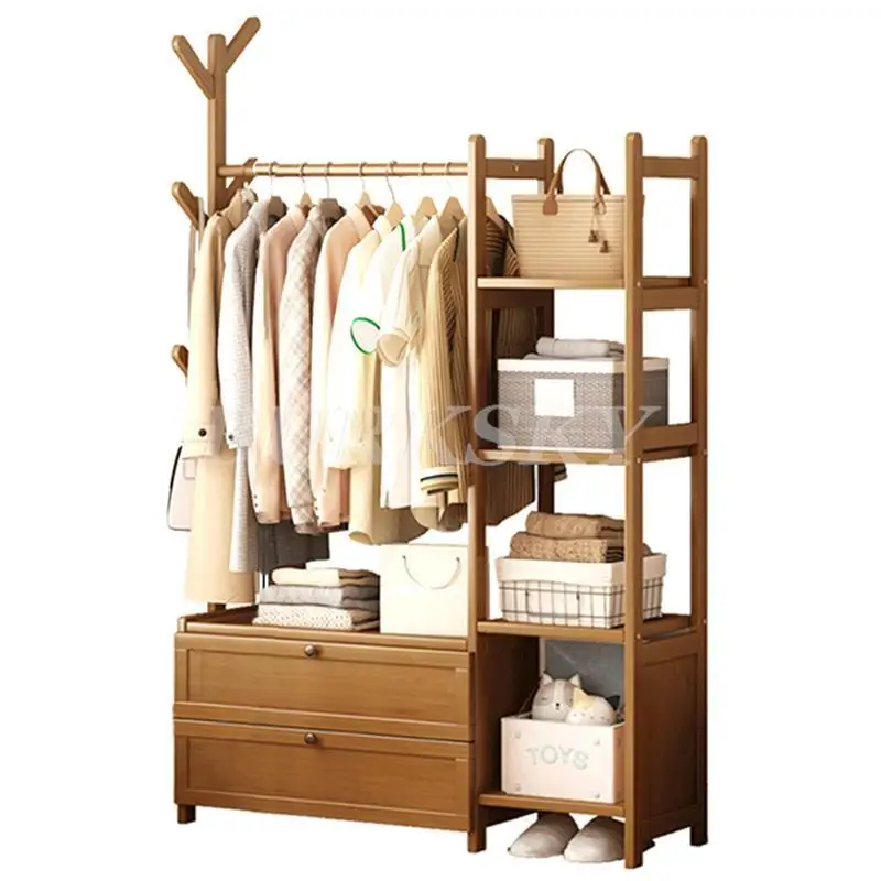 Portant à Vêtements Mobile avec Étagère et Penderie Murale – Cloakroom Multifonction