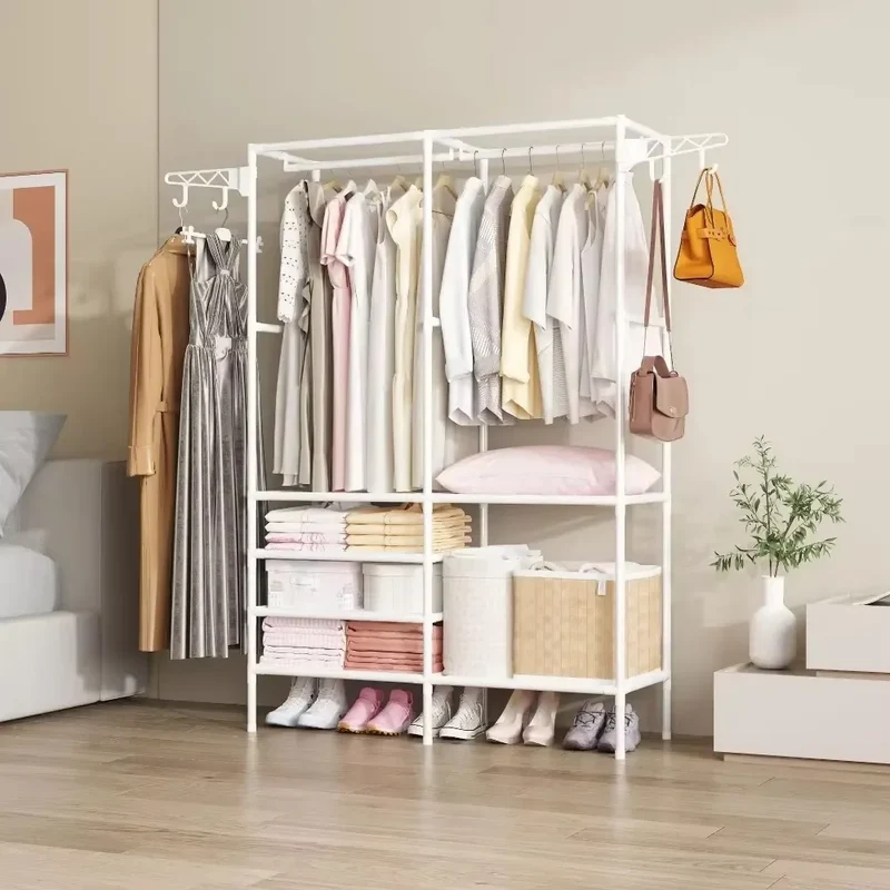 Portant à Vêtements Double Rangée avec Étagères – Grande Capacité pour Vêtements et Chaussures