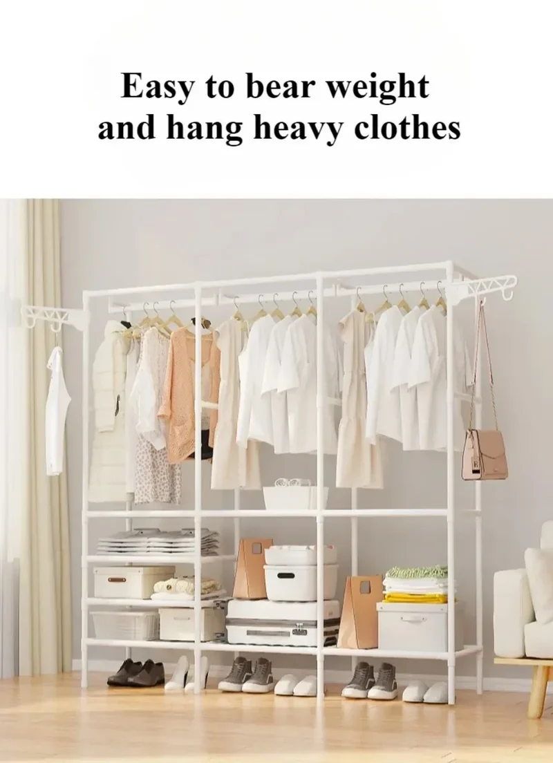 Portant à Vêtements Double Rangée avec Étagères – Grande Capacité pour Vêtements et Chaussures
