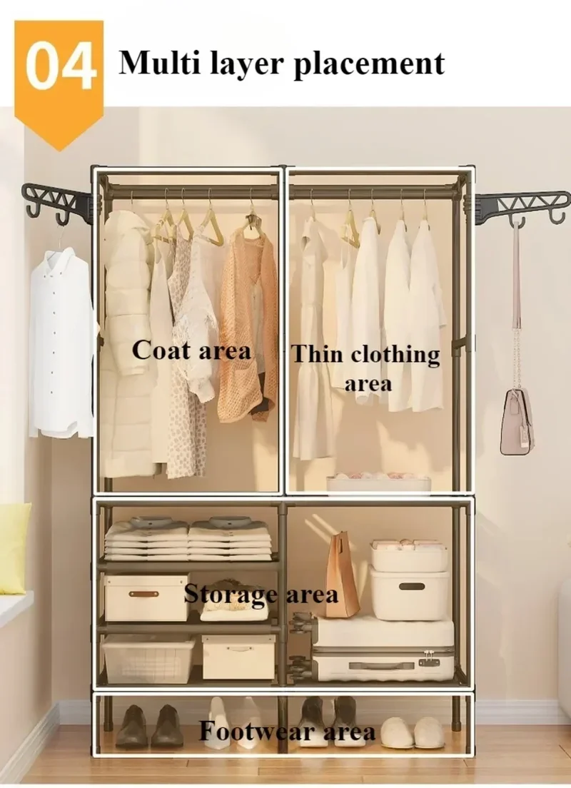 Portant à Vêtements Double Rangée avec Étagères – Grande Capacité pour Vêtements et Chaussures