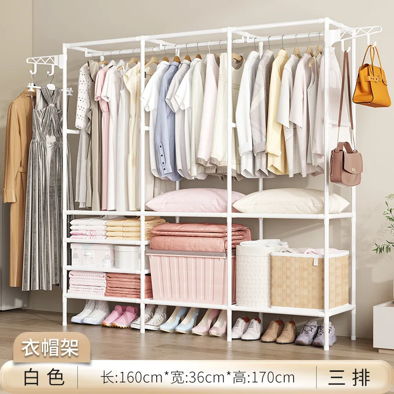 Portant à Vêtements Double Rangée avec Étagères – Grande Capacité pour Vêtements et Chaussures