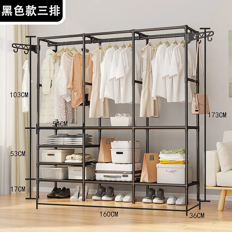 Portant à Vêtements Double Rangée avec Étagères – Grande Capacité pour Vêtements et Chaussures