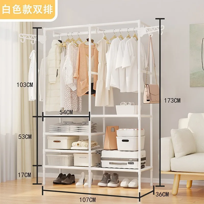 Portant à Vêtements Double Rangée avec Étagères – Grande Capacité pour Vêtements et Chaussures