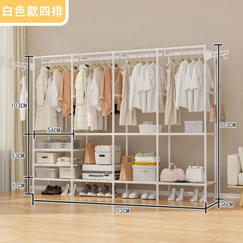 Portant à Vêtements Double Rangée avec Étagères – Grande Capacité pour Vêtements et Chaussures