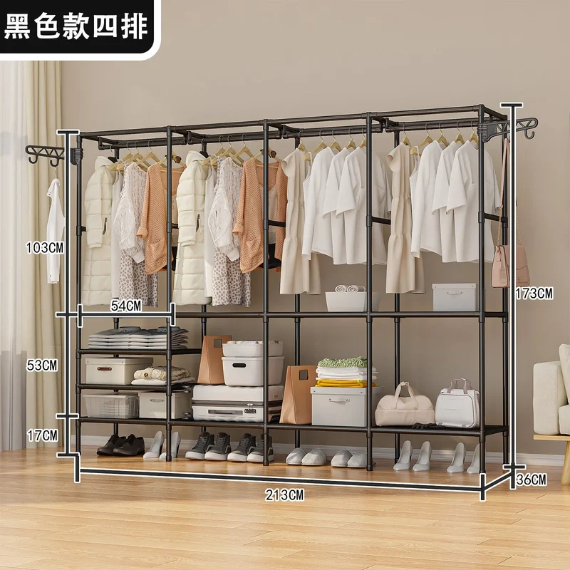Portant à Vêtements Double Rangée avec Étagères – Grande Capacité pour Vêtements et Chaussures