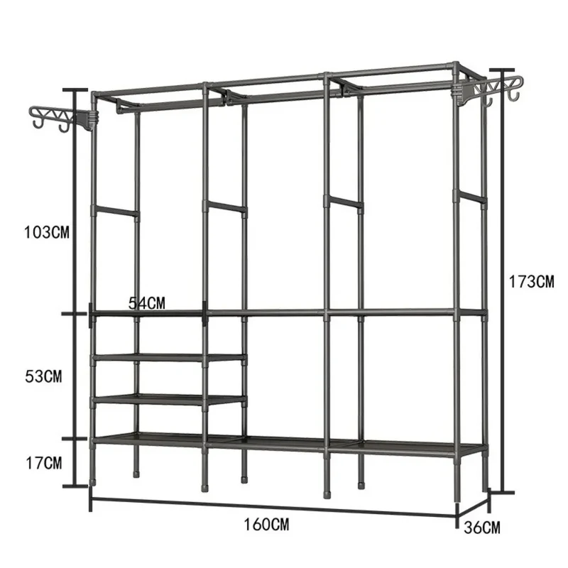 Portant double rangée — grande capacité avec étagères tissu (montage facile)
