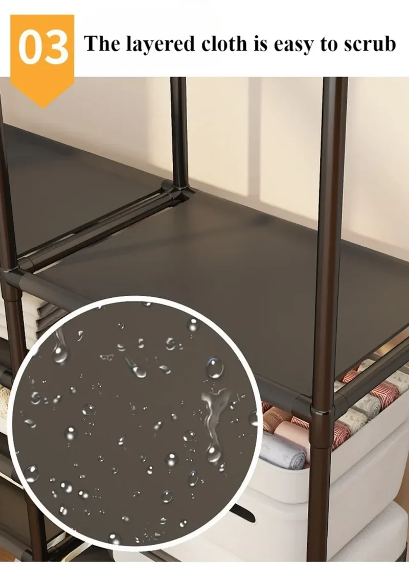 Portant double rangée — grande capacité avec étagères tissu (montage facile)