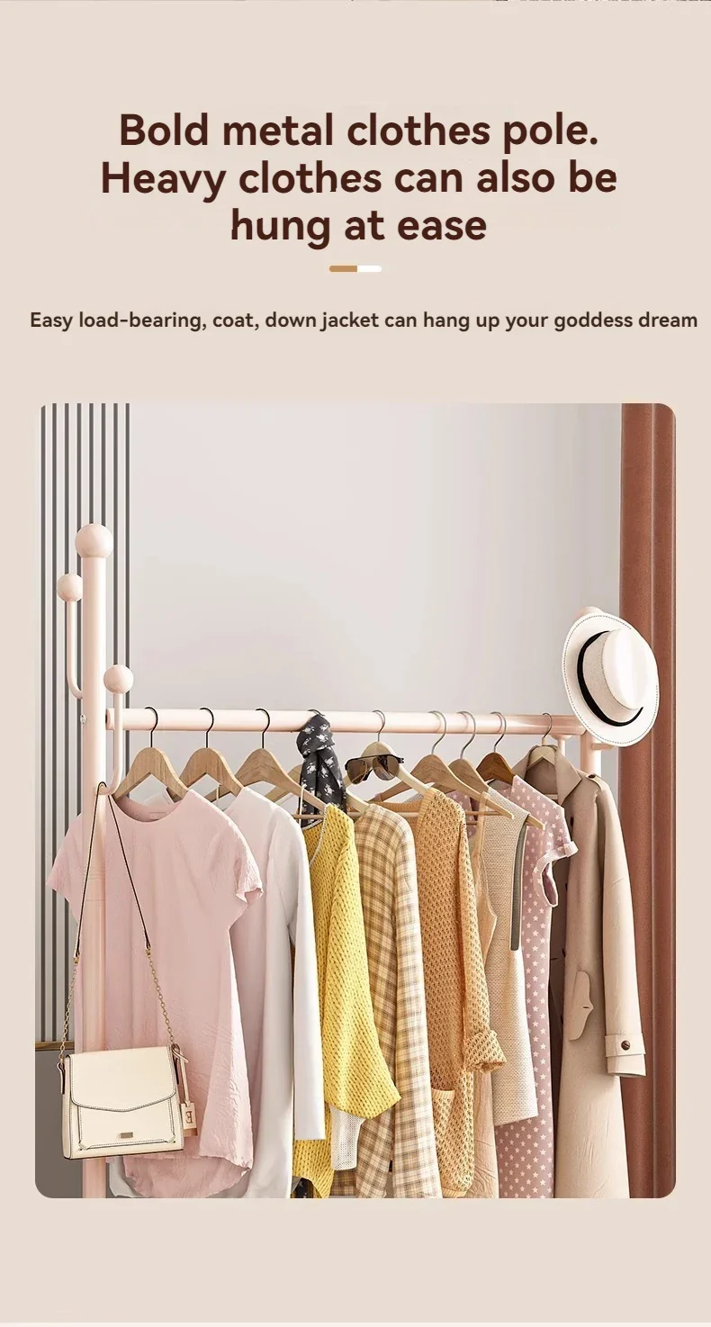 Portant domestique en fer forgé à roulettes — compact avec panier à linge