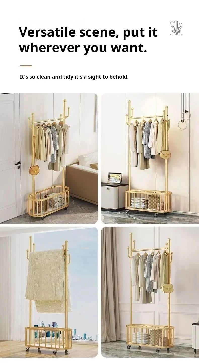 Portant mobile épaissi avec panier de rangement — sur pied à roulettes (4 crochets)