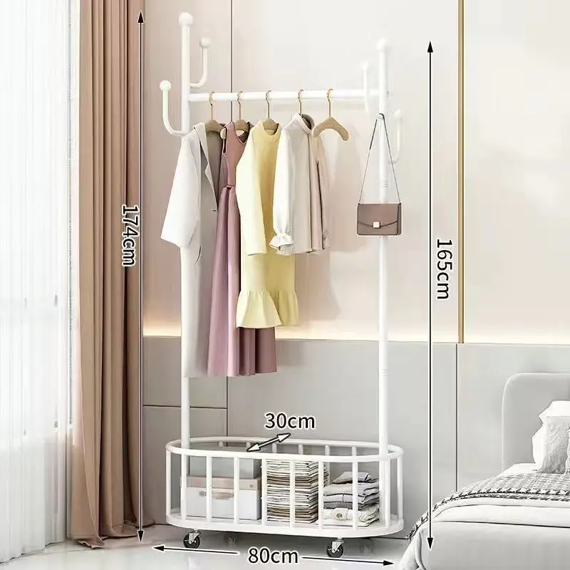 Portant mobile épaissi avec panier de rangement — sur pied à roulettes (4 crochets)