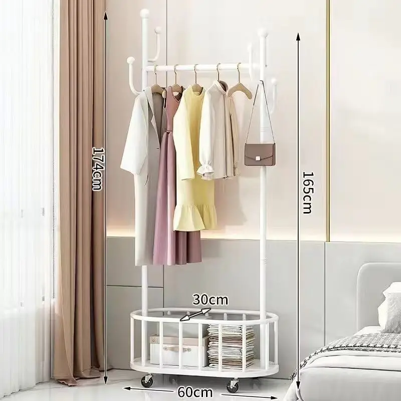 Portant mobile épaissi avec panier de rangement — sur pied à roulettes (4 crochets)