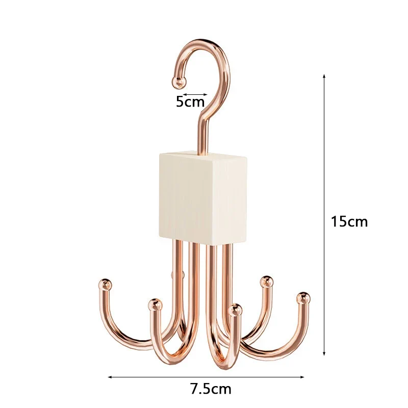 Cintre rotatif 360° bois & métal — porte-ceintures multi-crochets