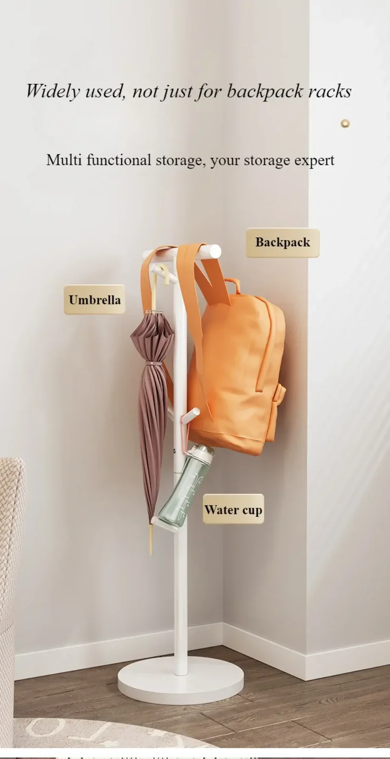 Portant enfant pour cartables — rack sur pied à tige unique avec 6 crochets (acier carbone)