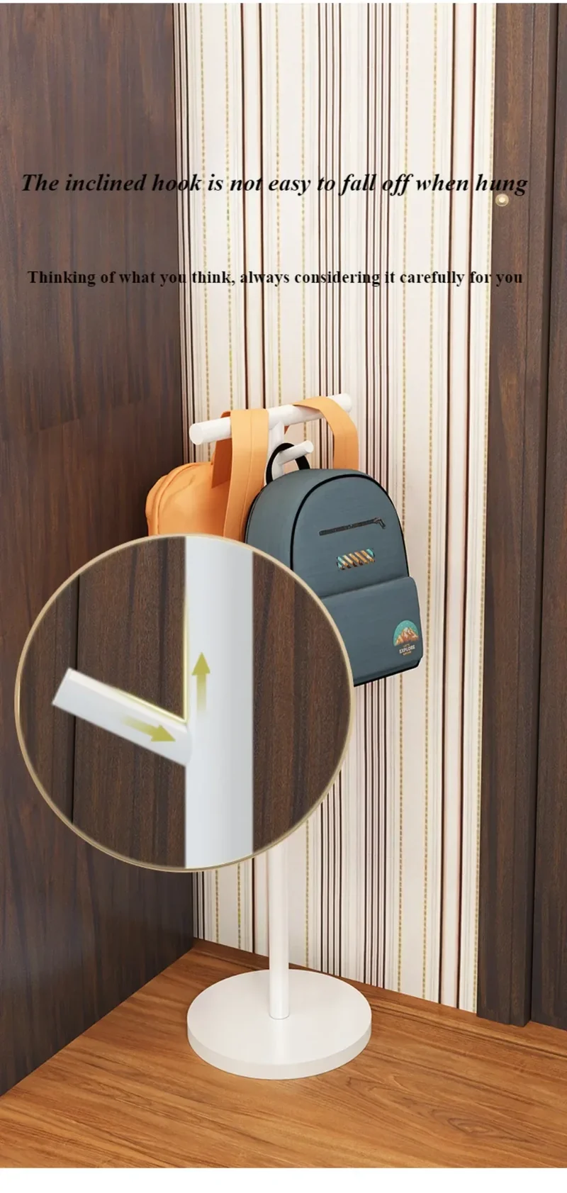 Portant enfant pour cartables — rack sur pied à tige unique avec 6 crochets (acier carbone)