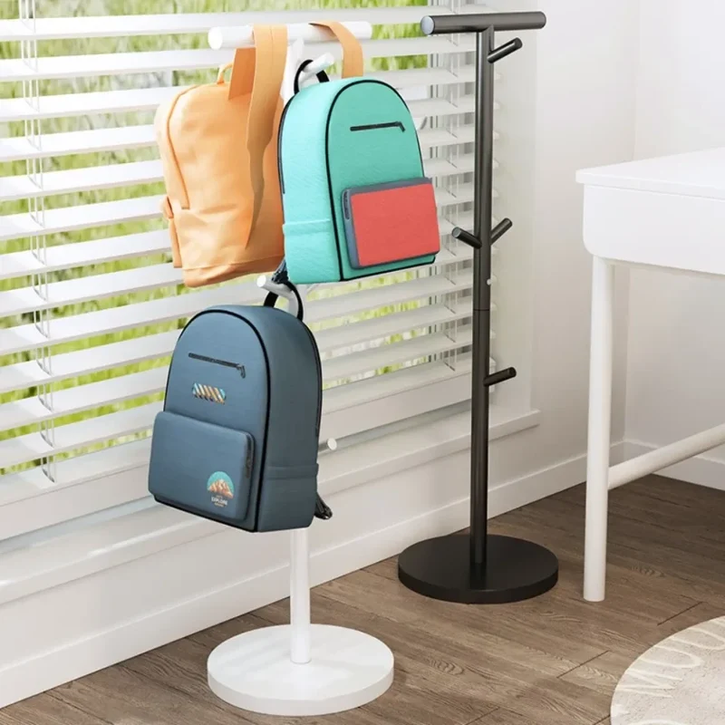 Portant enfant pour cartables — rack sur pied à tige unique avec 6 crochets (acier carbone)