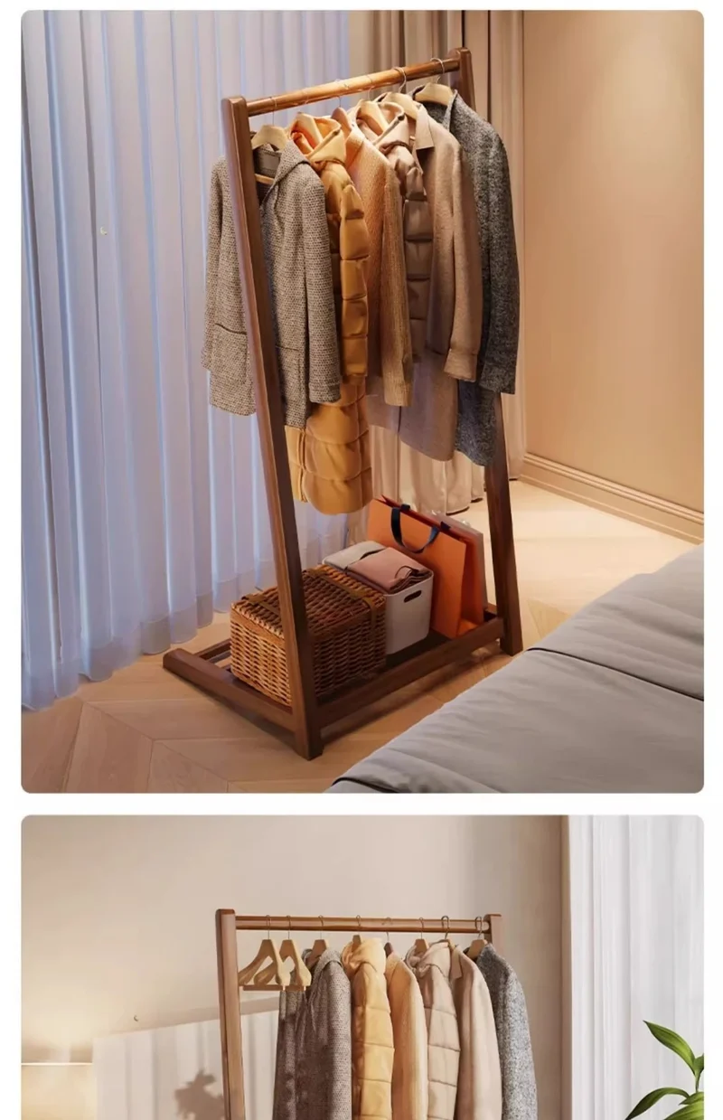 Portant compact en bambou — petit porte-vêtements de chevet/dortoir
