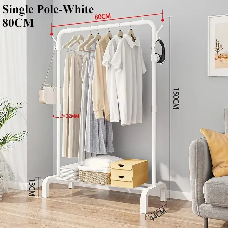 Portant en métal sur pied — double barre amovible, gain de place avec crochets et roulettes