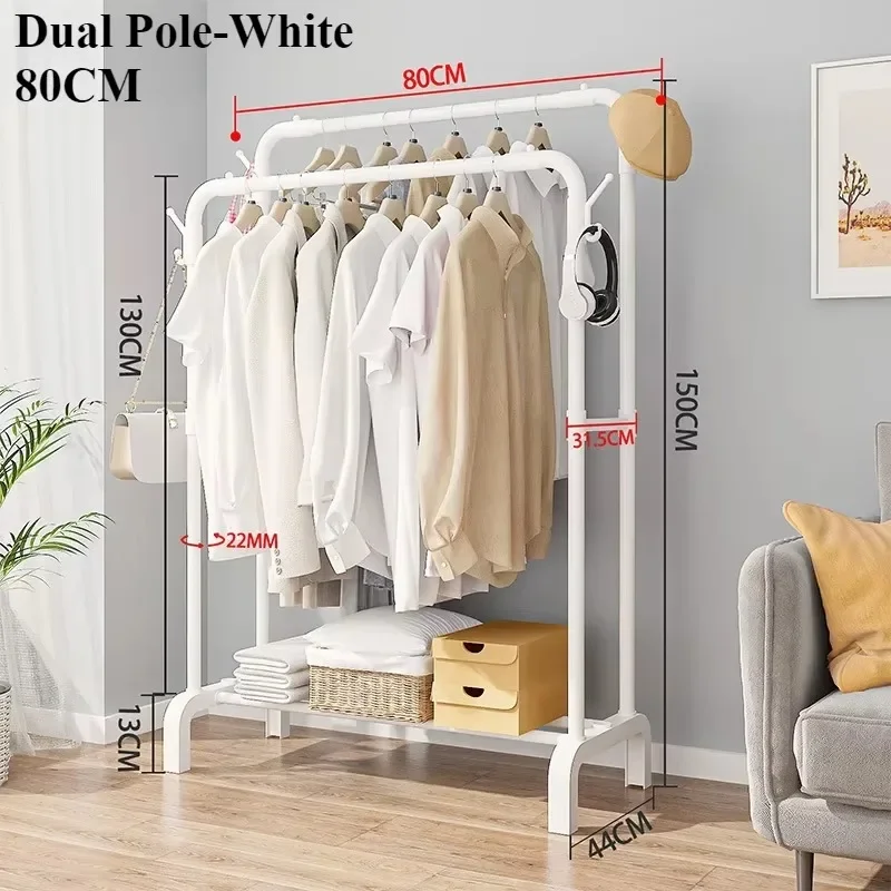 Portant en métal sur pied — double barre amovible, gain de place avec crochets et roulettes