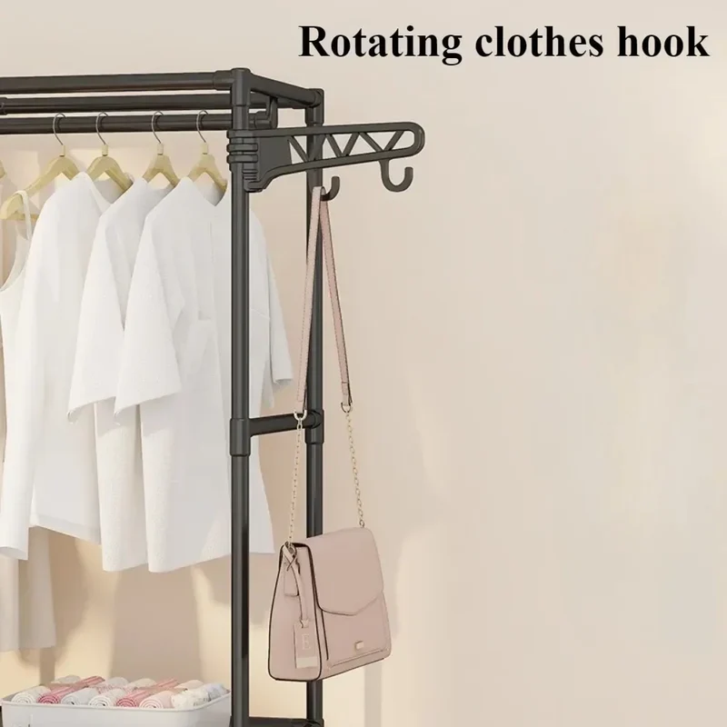 Portant au sol à double ou triple tringle — étagère à chaussures et crochets latéraux