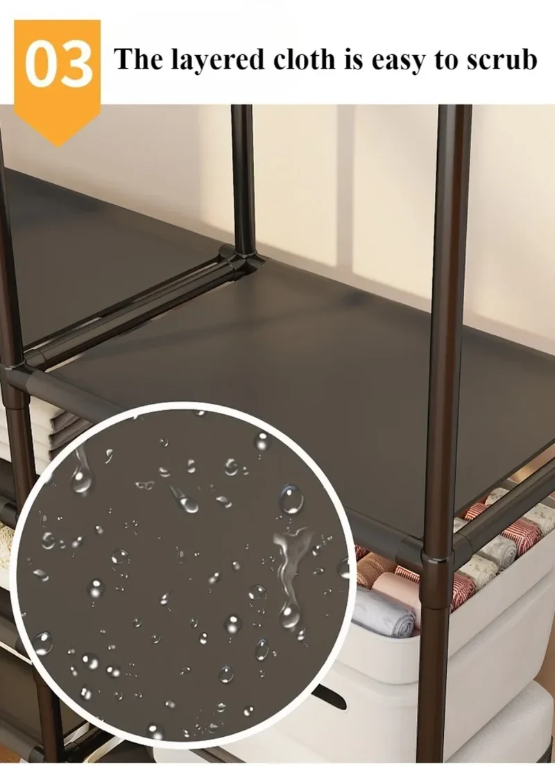 Portant au sol à double ou triple tringle — étagère à chaussures et crochets latéraux