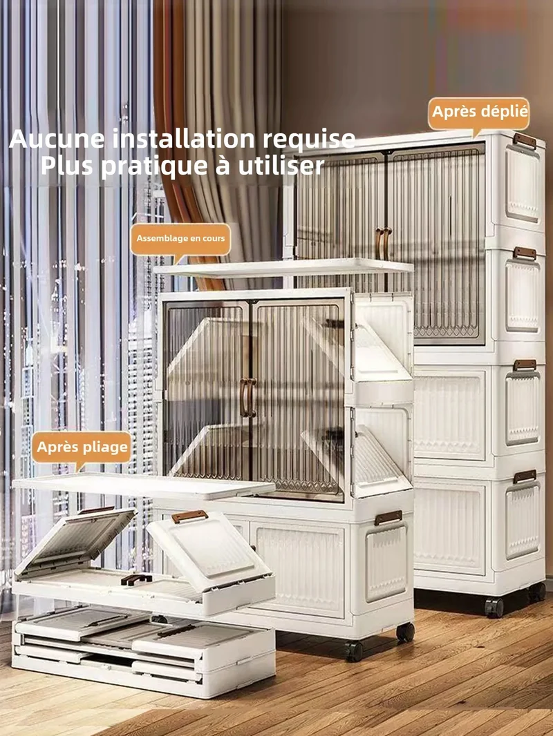 Armoire pliante 70/80 cm en polypropylène — grande capacité, anti-poussière, rangement pour vêtements