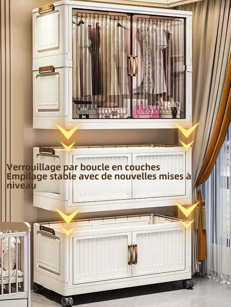 Armoire pliante 70/80 cm en polypropylène — grande capacité, anti-poussière, rangement pour vêtements