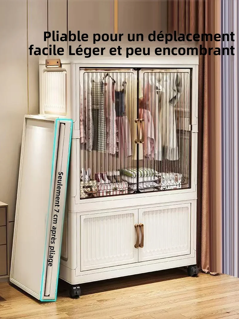 Armoire pliante 70/80 cm en polypropylène — grande capacité, anti-poussière, rangement pour vêtements