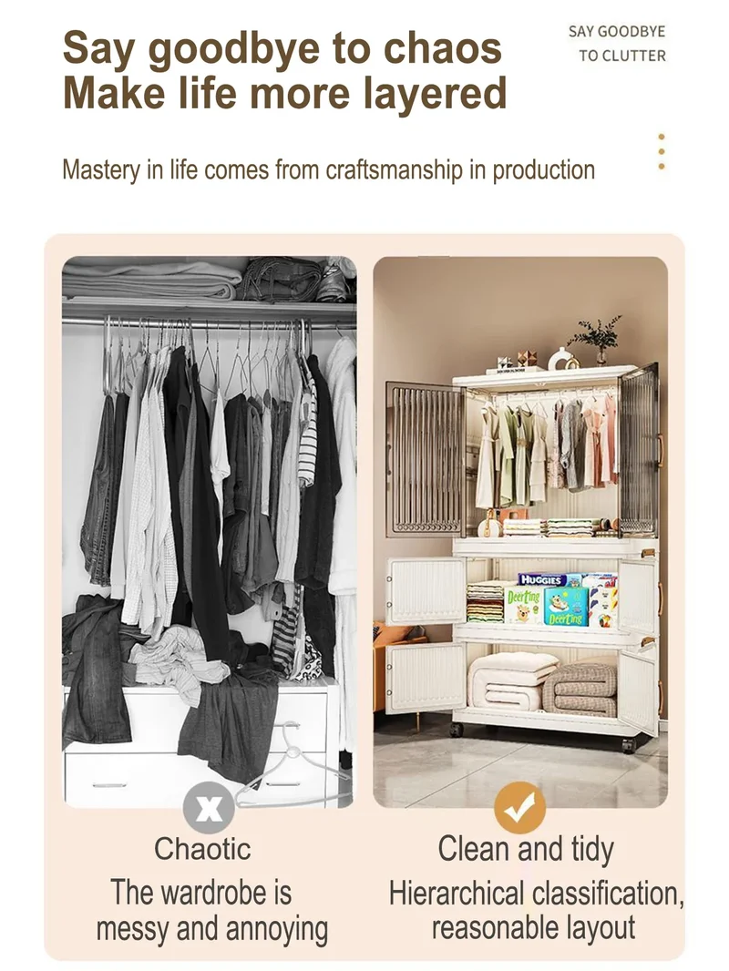 Armoire pliante 70/80 cm en polypropylène — grande capacité, anti-poussière, rangement pour vêtements