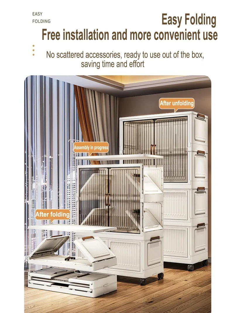 Armoire pliante 70/80 cm en polypropylène — grande capacité, anti-poussière, rangement pour vêtements