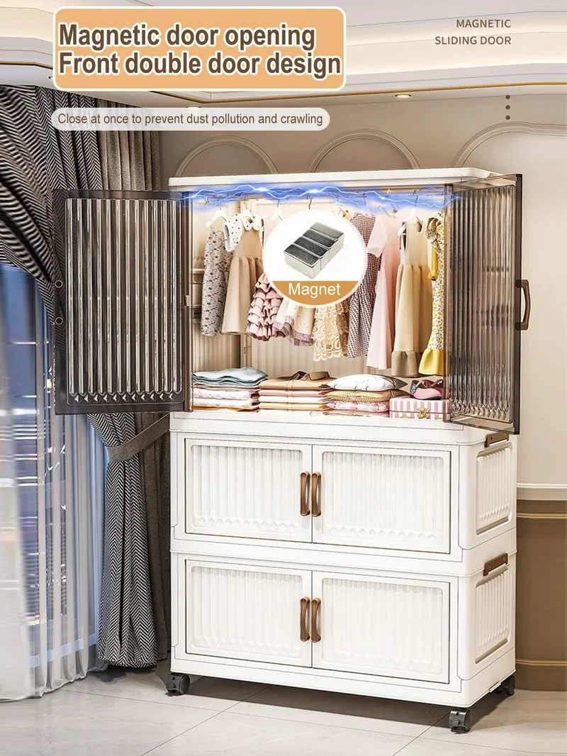 Armoire pliante 70/80 cm en polypropylène — grande capacité, anti-poussière, rangement pour vêtements