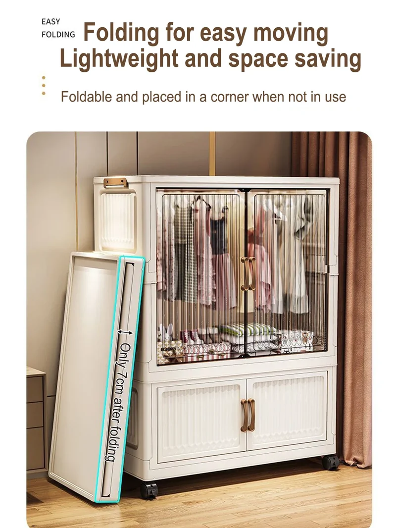 Armoire pliante 70/80 cm en polypropylène — grande capacité, anti-poussière, rangement pour vêtements