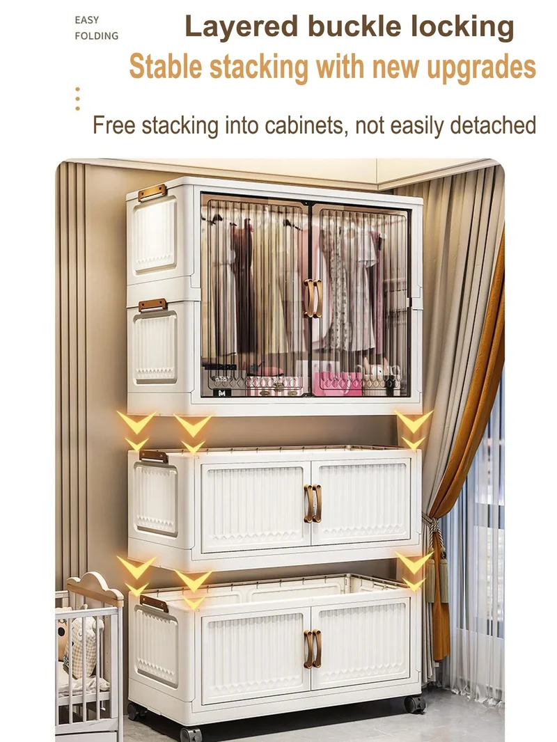 Armoire pliante 70/80 cm en polypropylène — grande capacité, anti-poussière, rangement pour vêtements
