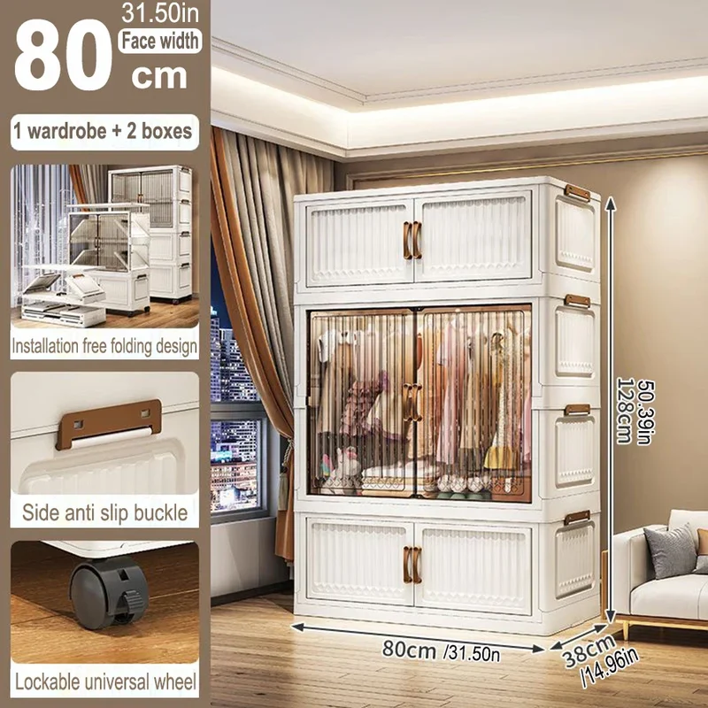Armoire pliante 70/80 cm en polypropylène — grande capacité, anti-poussière, rangement pour vêtements