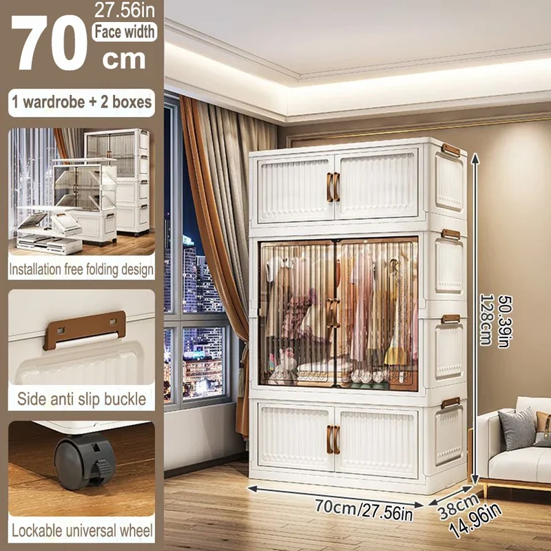 Armoire pliante 70/80 cm en polypropylène — grande capacité, anti-poussière, rangement pour vêtements