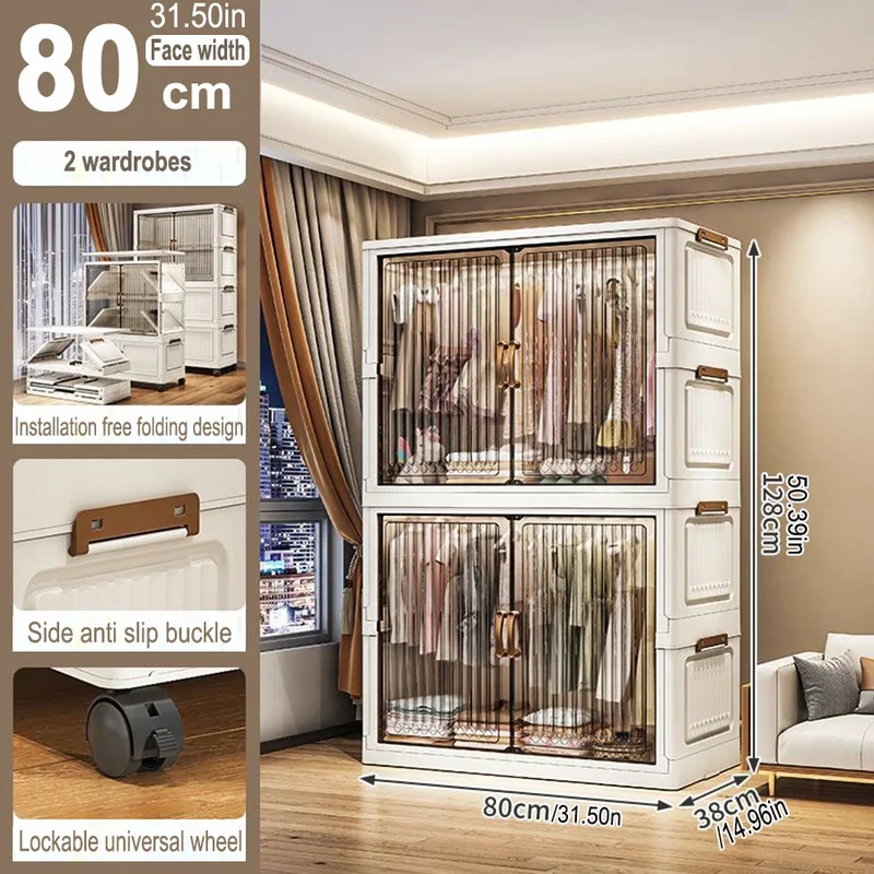Armoire pliante 70/80 cm en polypropylène — grande capacité, anti-poussière, rangement pour vêtements