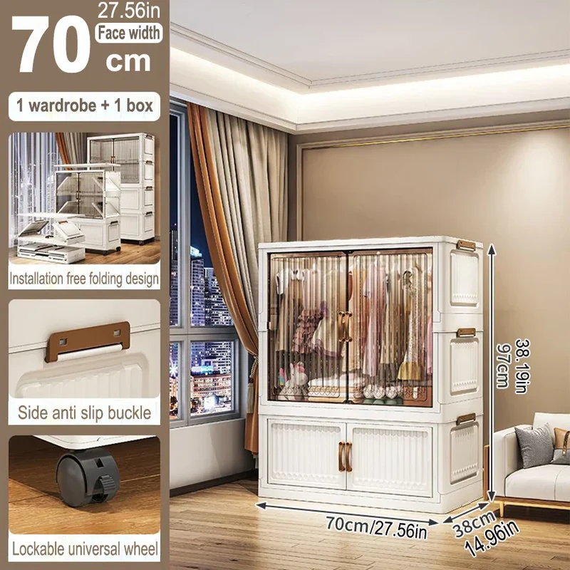Armoire pliante 70/80 cm en polypropylène — grande capacité, anti-poussière, rangement pour vêtements