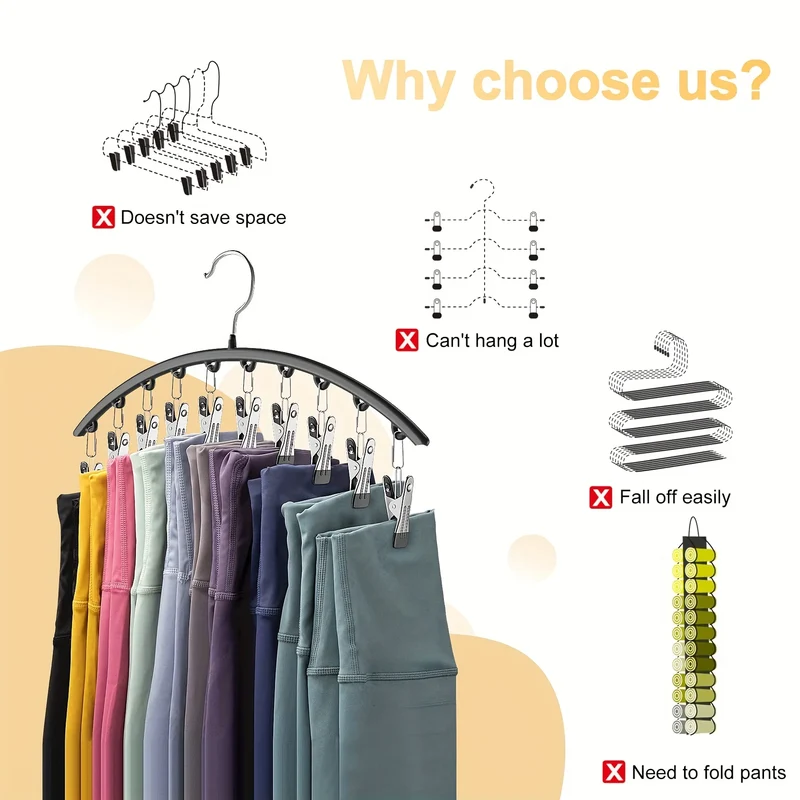 Cintre courbé en métal avec 10 pinces — organiseur pour leggings et pantalons