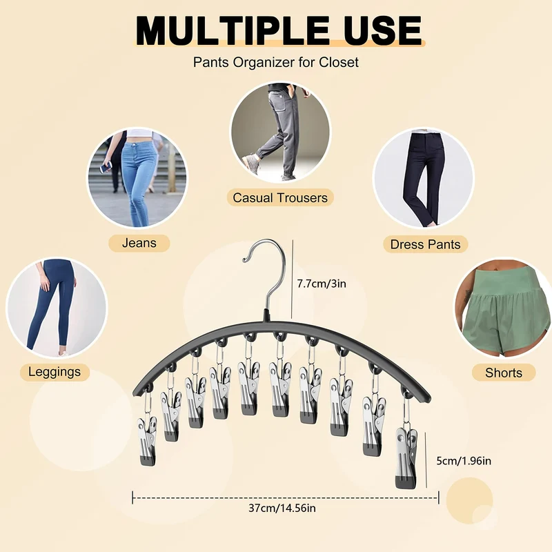 Cintre courbé en métal avec 10 pinces — organiseur pour leggings et pantalons