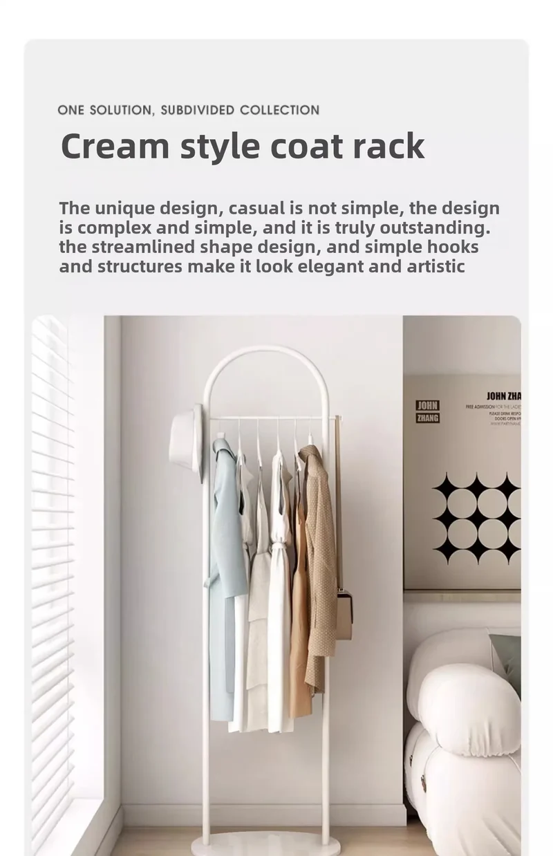 Portant au sol en métal — ligne épurée, faible encombrement pour chambre et salon