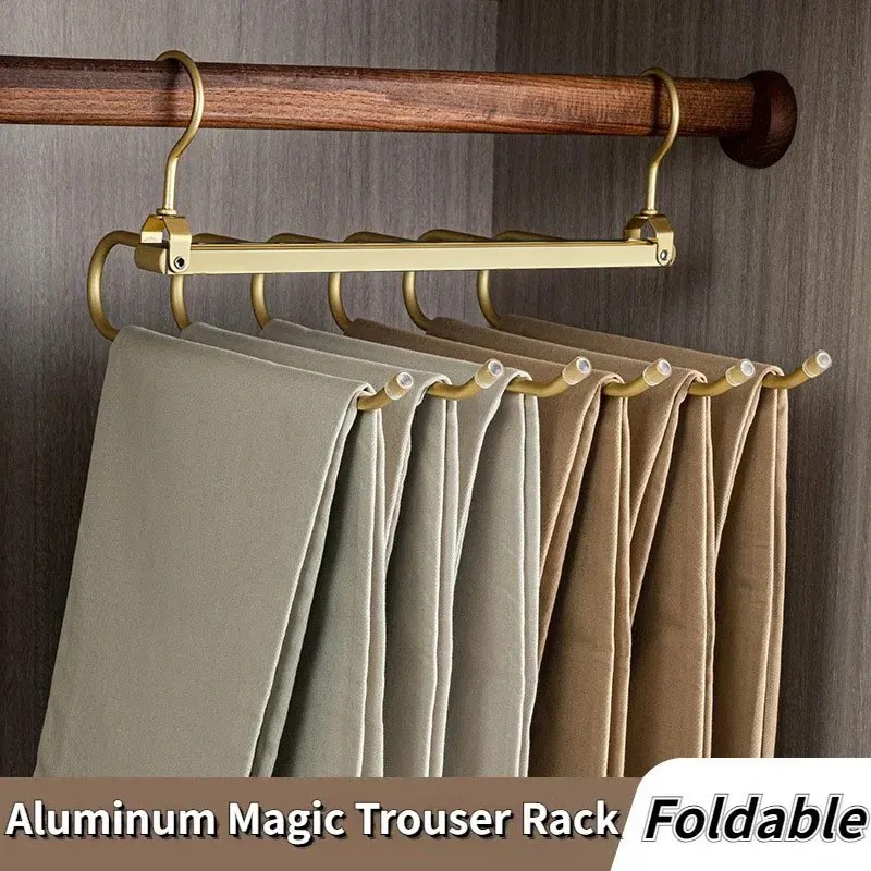 Porte-pantalons « magique » 6-en-1 en acier inoxydable — rotatif et pliable