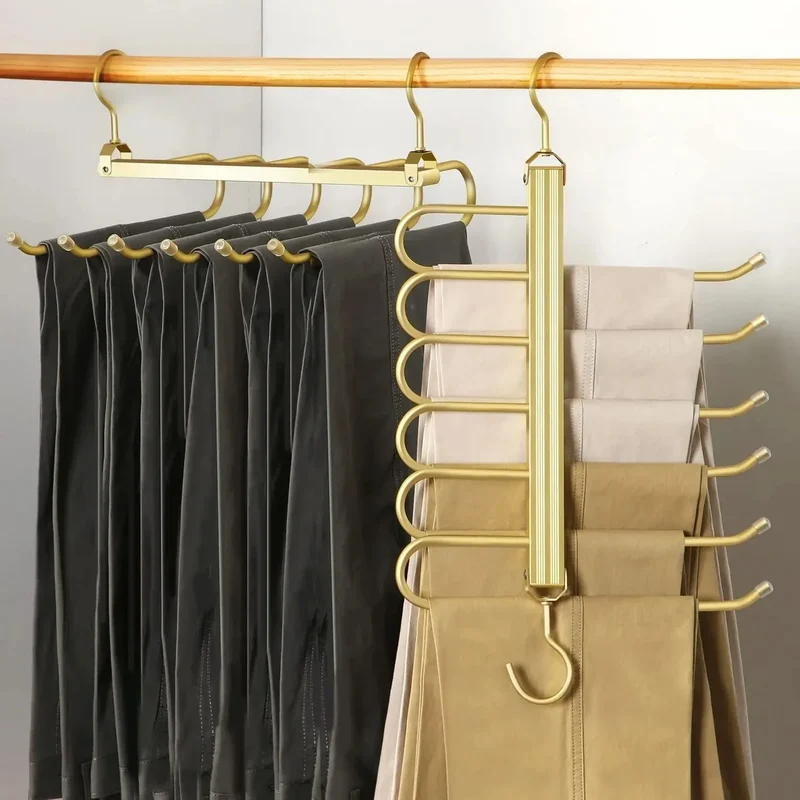 Porte-pantalons « magique » 6-en-1 en acier inoxydable — rotatif et pliable