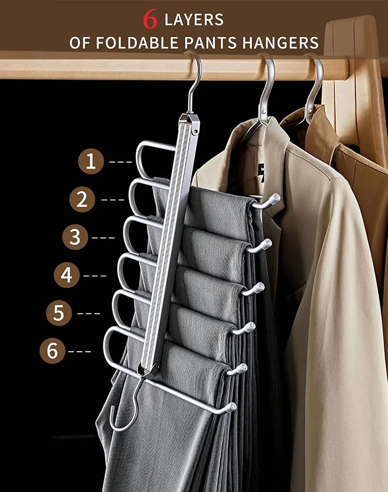 Porte-pantalons 6 niveaux en aluminium — gain de place pour penderie