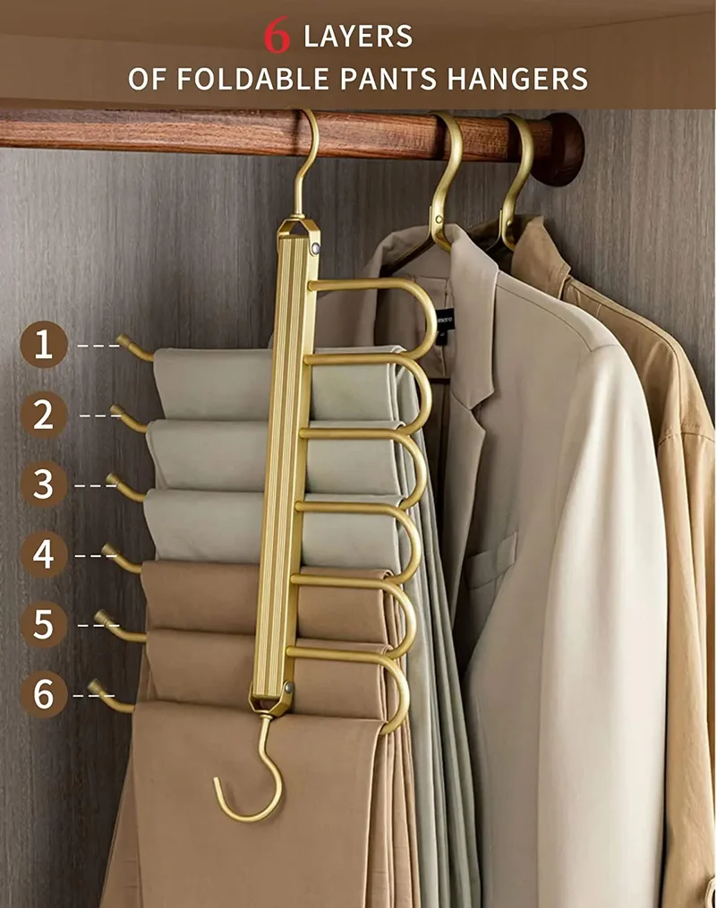 Porte-pantalons 6 niveaux en aluminium — gain de place pour penderie