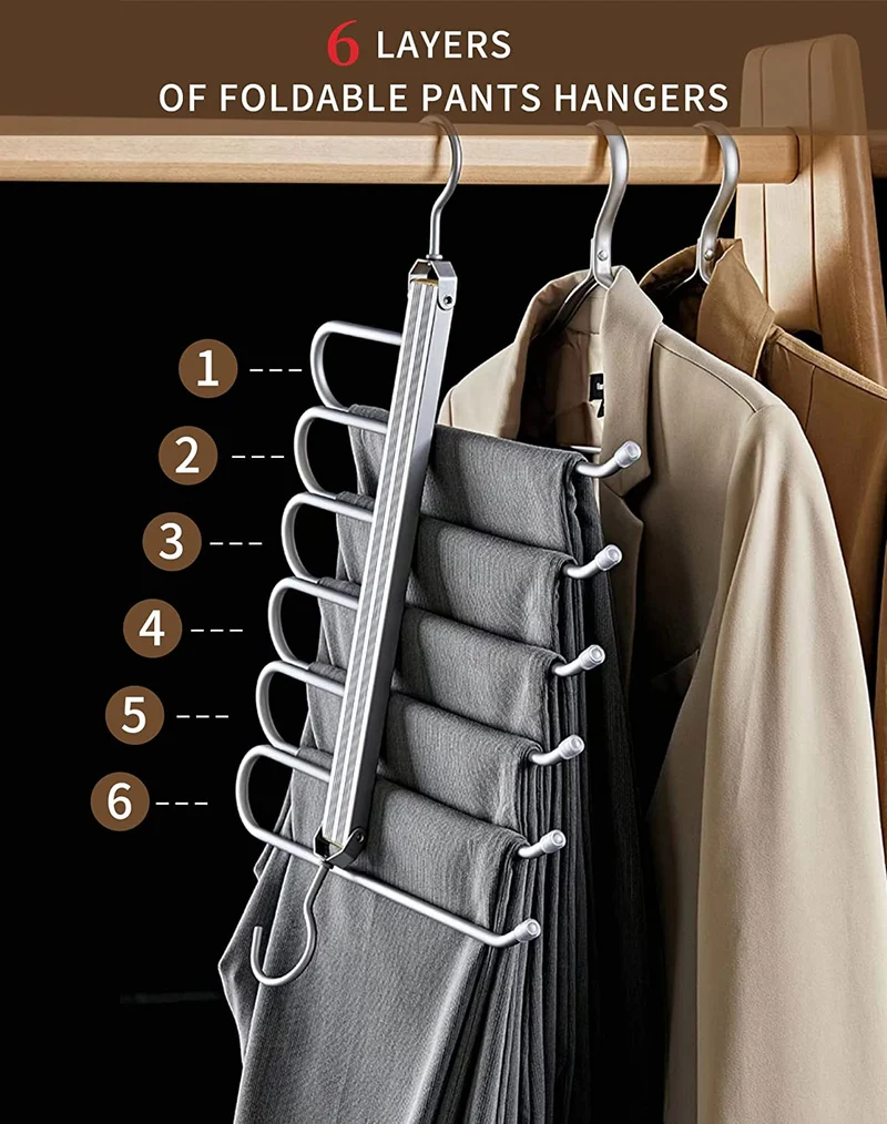 Porte-pantalons 6 niveaux en aluminium — gain de place pour penderie